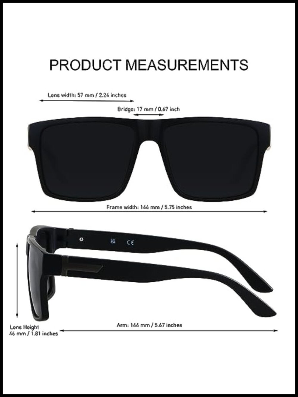Oversized Square Sunglasses UV400 Protection Full Frame Rectangle Shades - Picture 4 of 6
